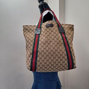 Gucci Beige and Green Tote Bag